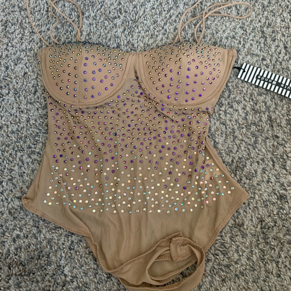 Sexy rhinestone body suit